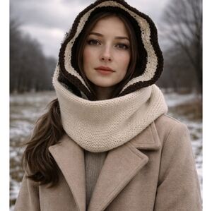 Hoodie Knit Balaclava Cream and Brown  Scarf Hat NEW Cover Heat ,& Neck